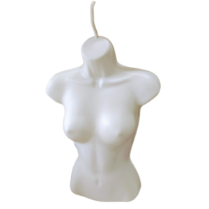 Busto feminino em PVC branco, tipo cabide.