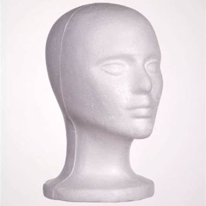Cabeça em isopor c/face , c/pescoço longo , CV.