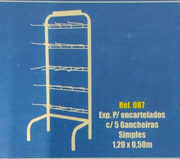 Expositor c/25 ganchos p/encartelados, branco/preto. AT.