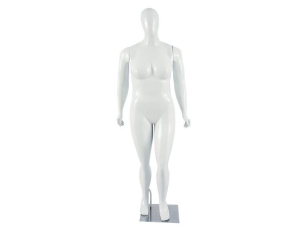 Manequim plus size reta, em plastico, branco, com base.