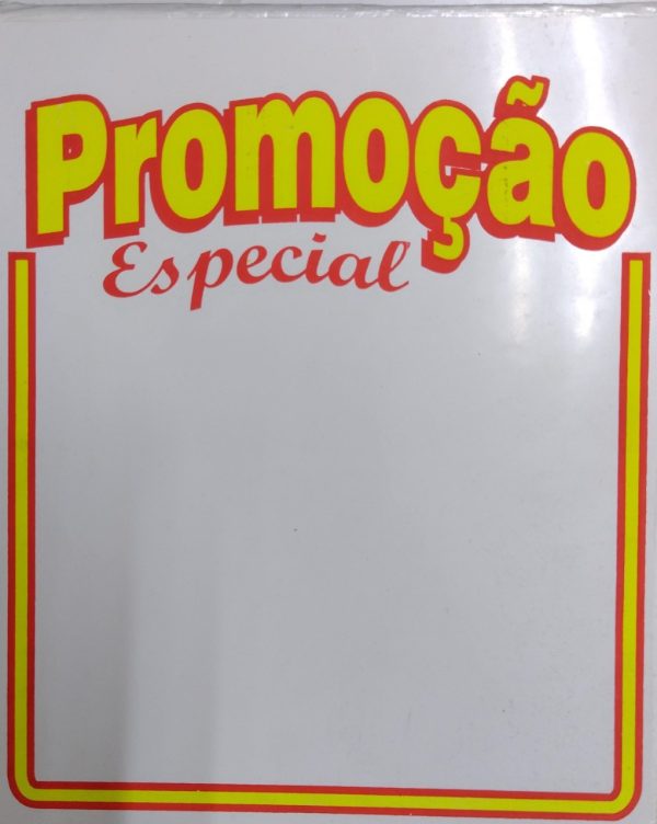 Placa de promoção, em PVC, 19x23cm.
